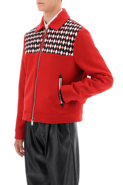 Wool Blouson Jacket With Embroidered Yoke  - Rosso