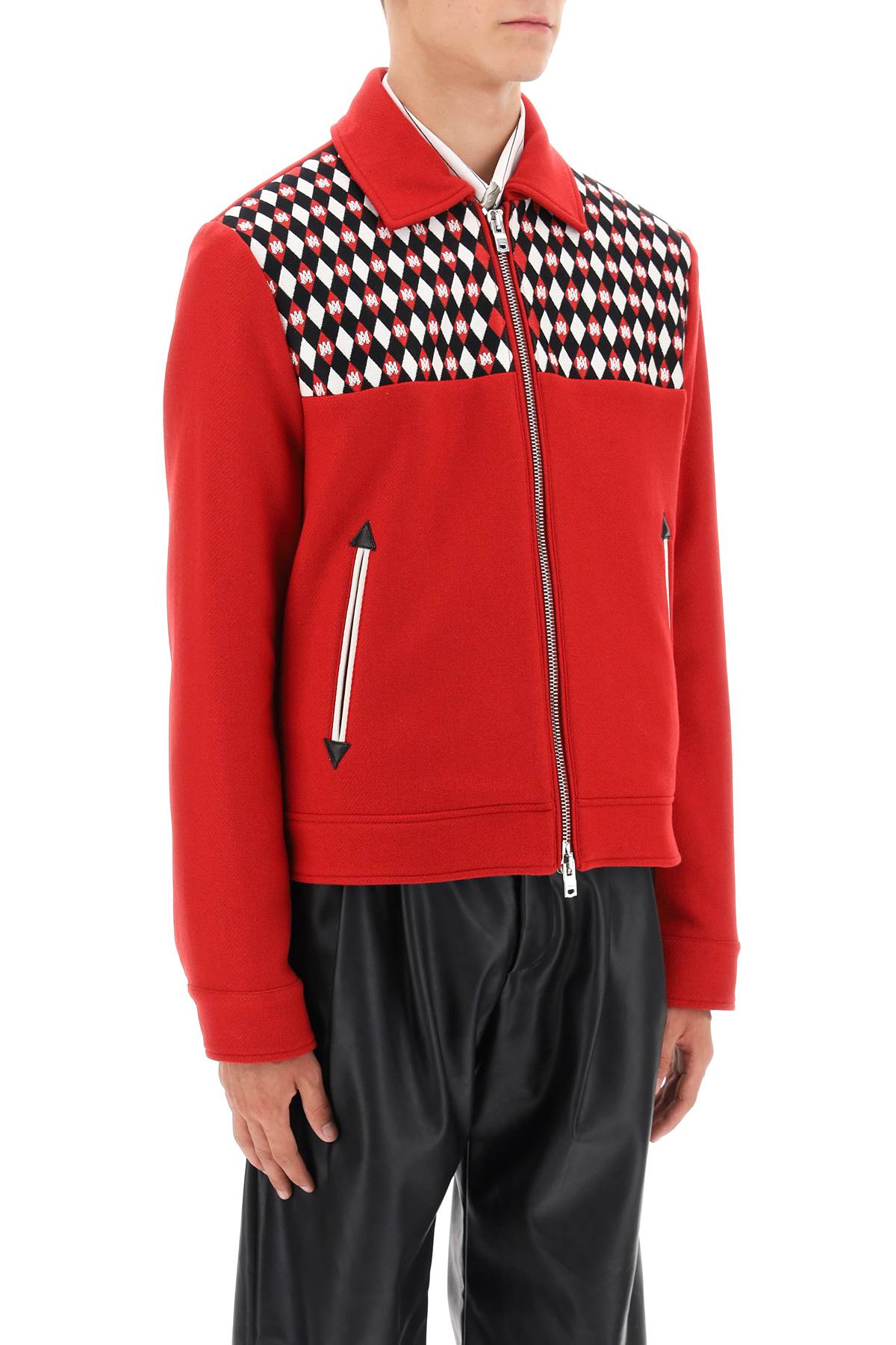 Wool Blouson Jacket With Embroidered Yoke  - Rosso