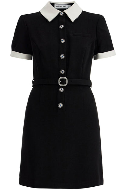 Crepe Mini Dress With Belt  - Black