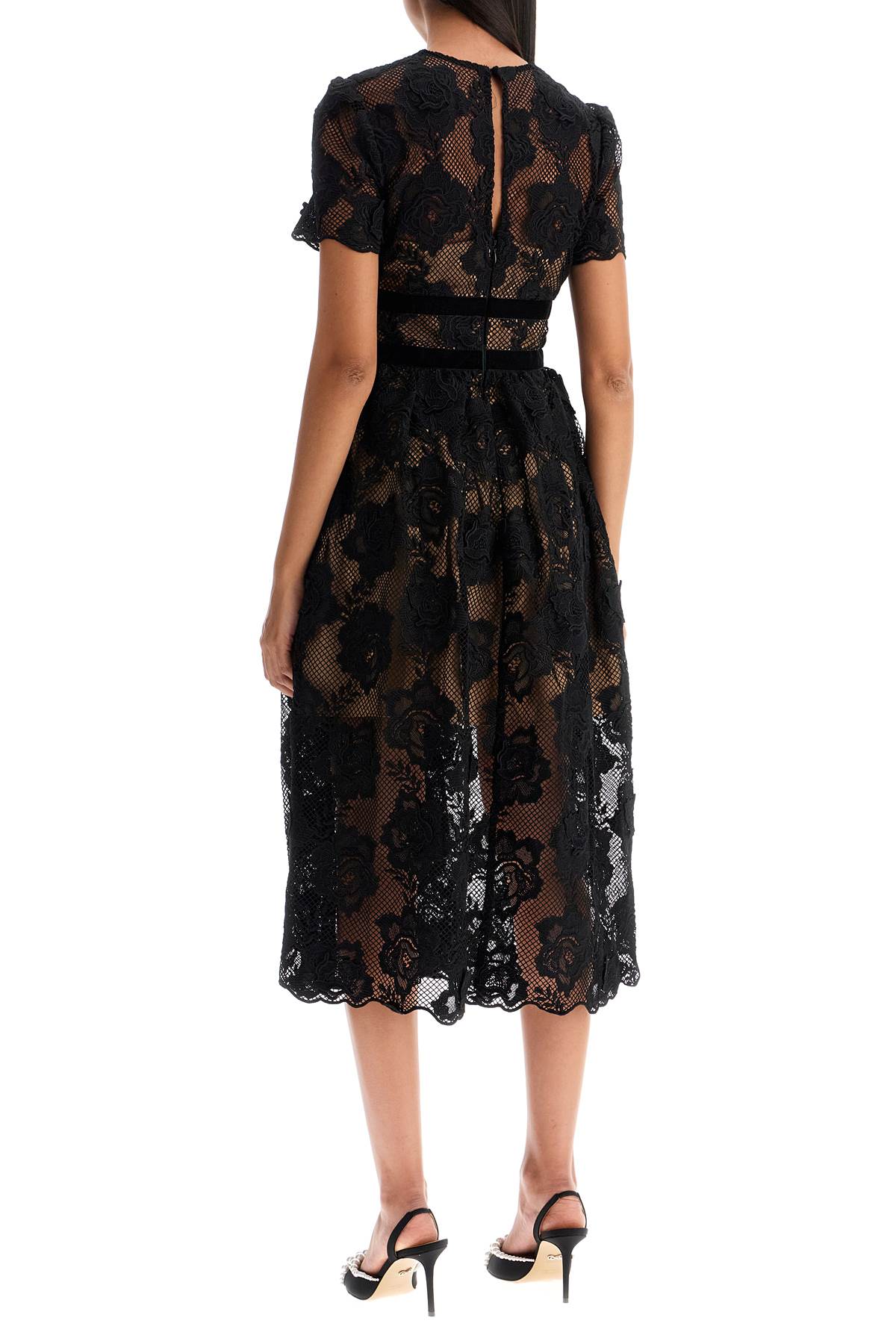 Midi Lace Dress With Bows  - Black