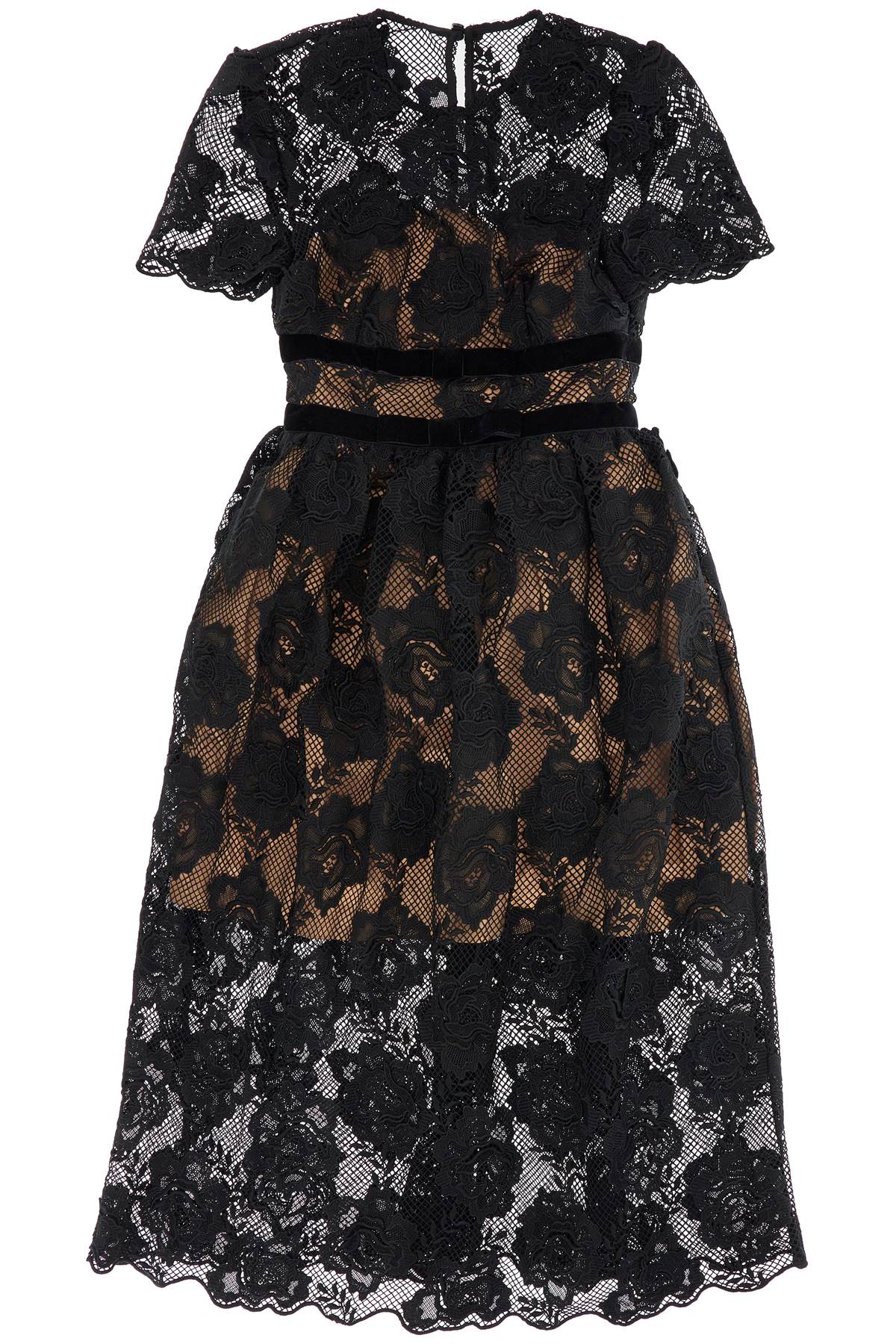 Midi Lace Dress With Bows  - Black