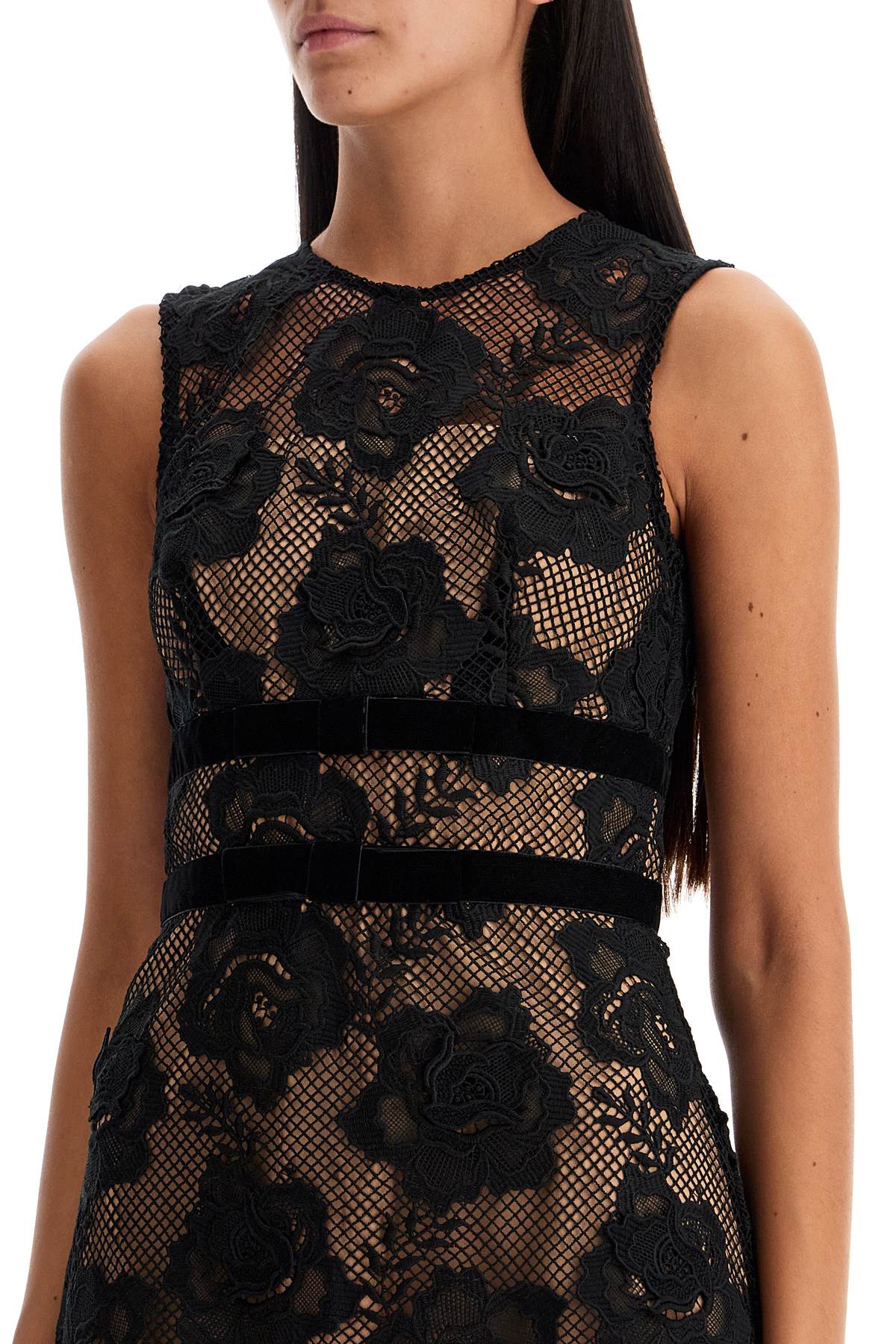 Lace Mini Dress With Bows  - Black