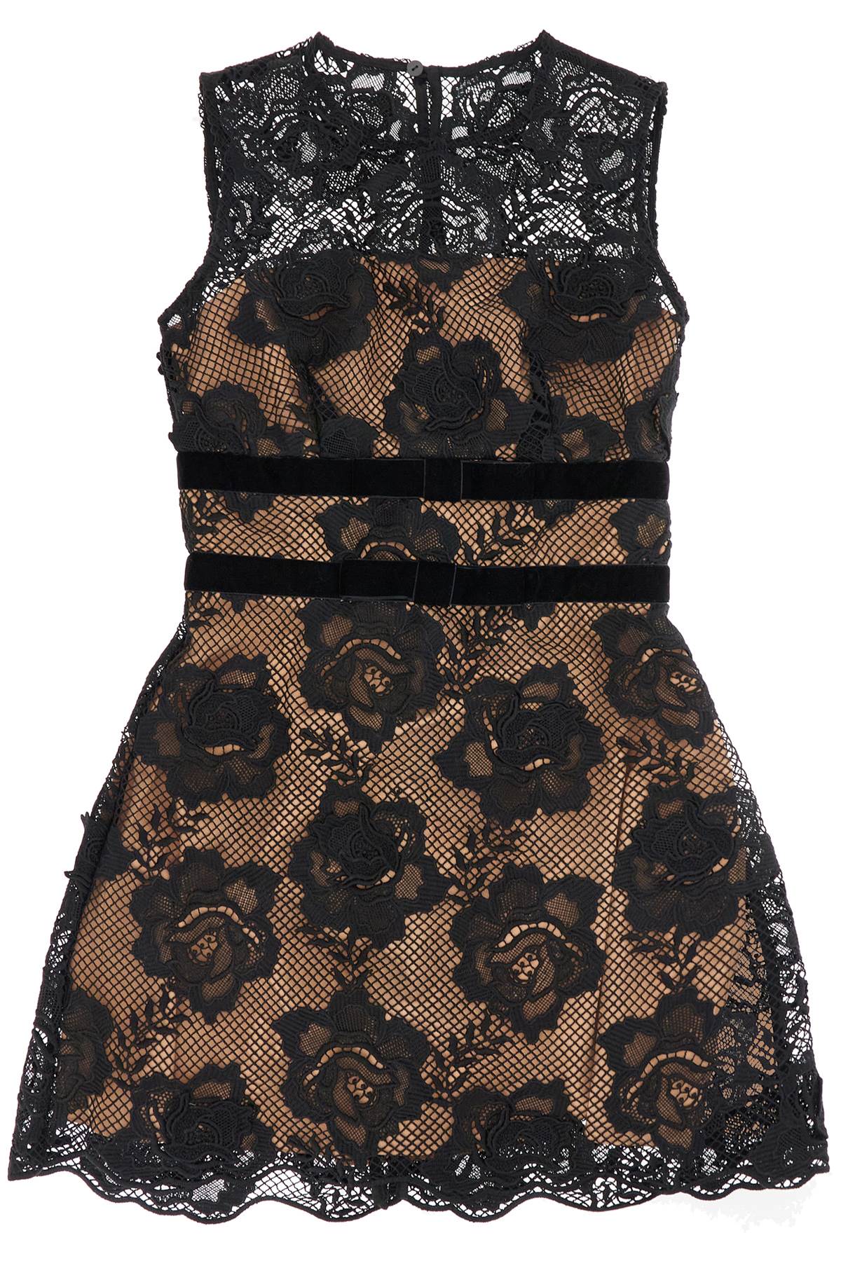 Lace Mini Dress With Bows  - Black