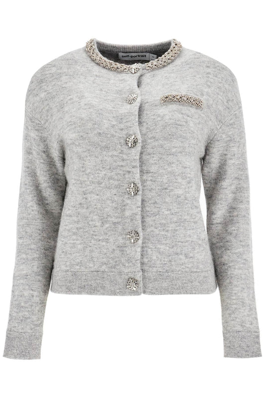 Melange Cardigan With Crystals  - Grey