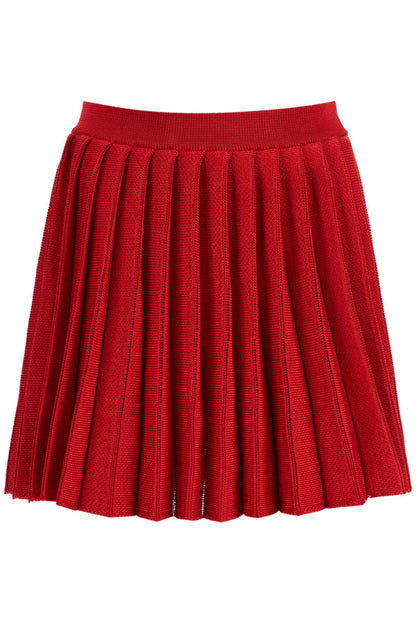 Pleated Knit Mini Skirt  - Red