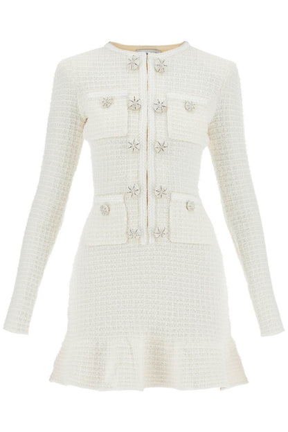 Textured Knit Mini Dress With Eight  - Bianco