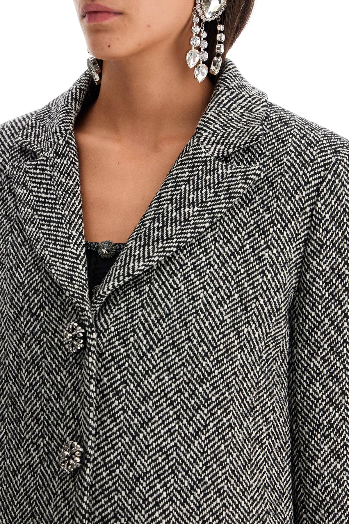 Herringbone Three-button Blazer  - Black