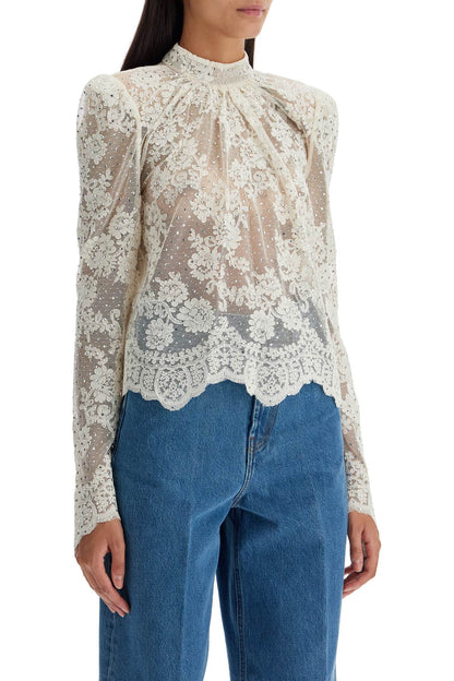 Lace Top With Rhinest  - White