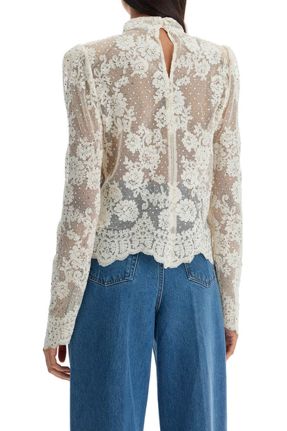 Lace Top With Rhinest  - White