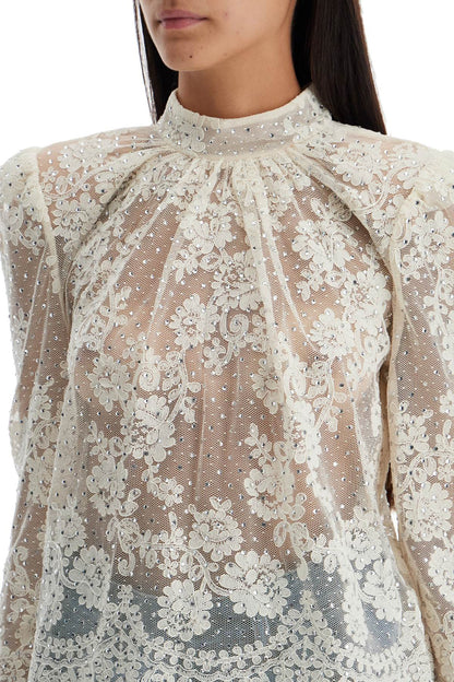 Lace Top With Rhinest  - White