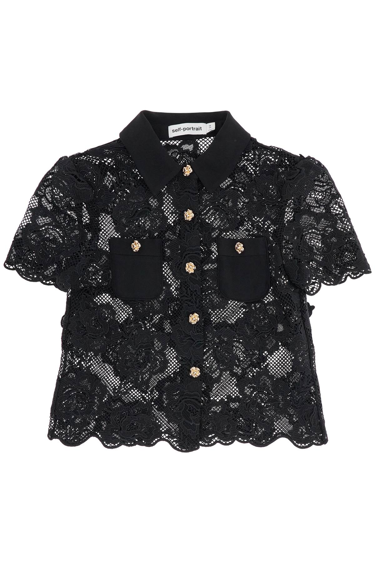 Lace Top With Buttons.  - Black