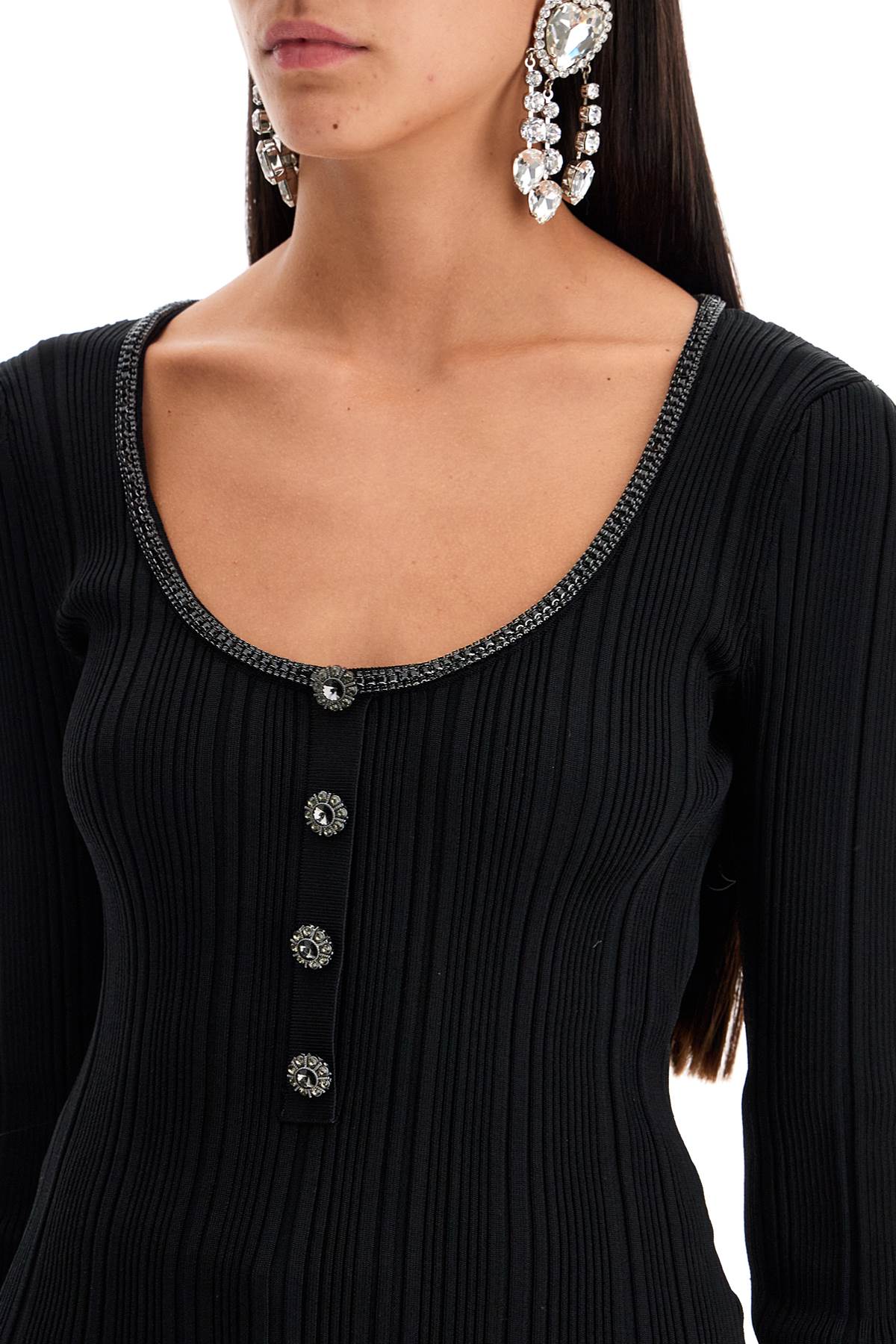 Long-sleeved Top With Crystals  - Black