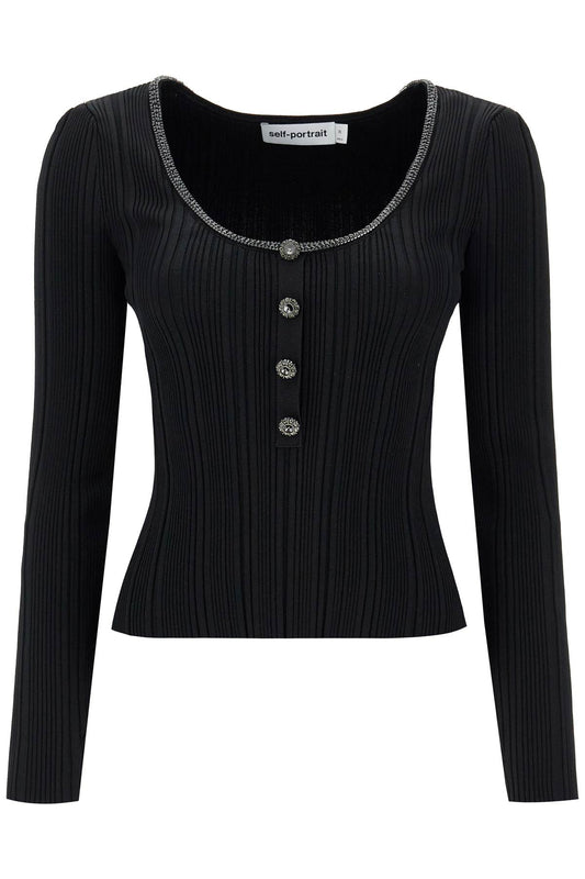 Long-sleeved Top With Crystals  - Black