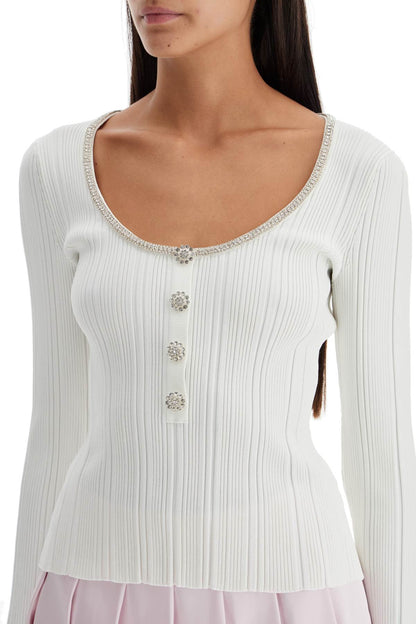 Long-sleeved Top With Crystals  - Bianco