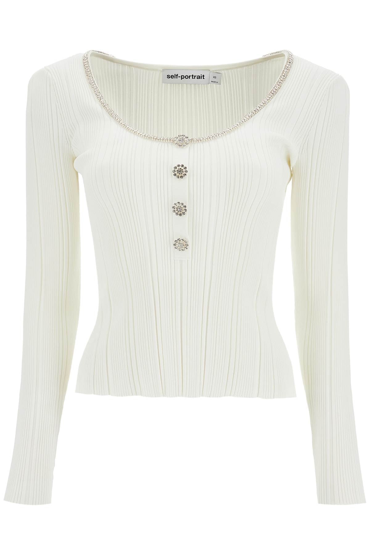 Long-sleeved Top With Crystals  - Bianco