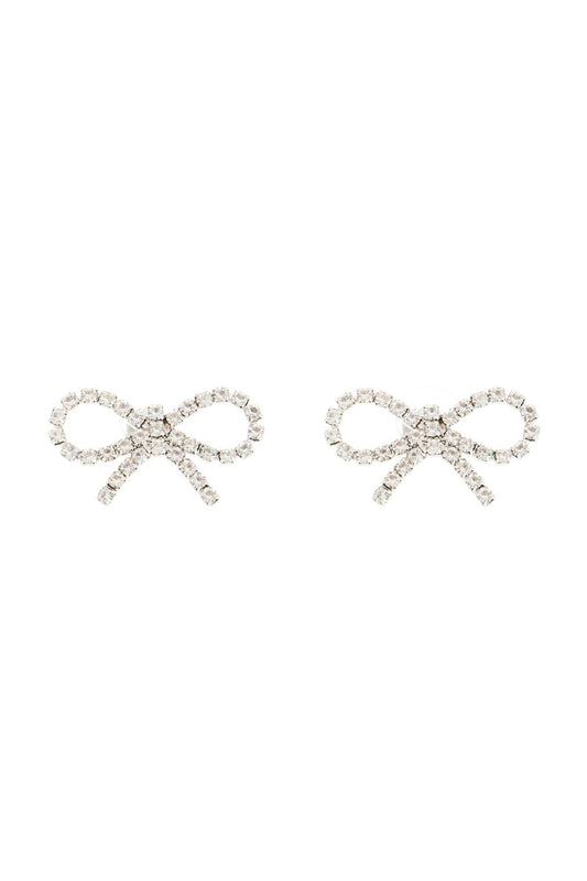 Mini Bow Crystal Earrings  - Silver