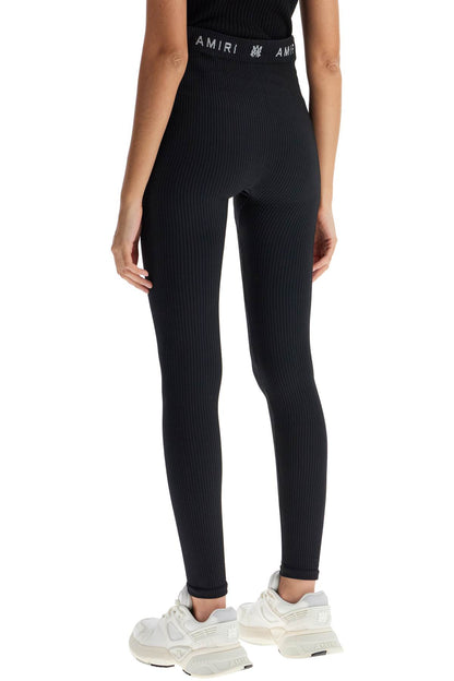 Seamless Ribbed Leggings  - Black