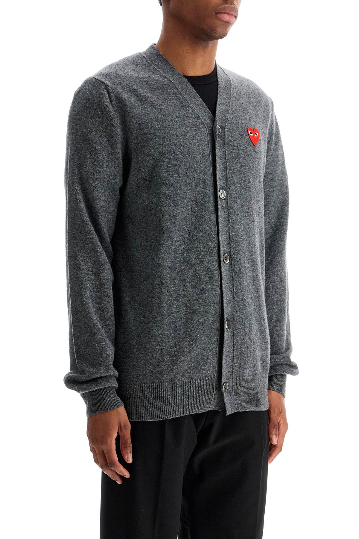 Cardigan Unisex In Lana Grigio Con Logo Cuore  - Grey