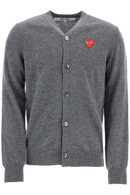 Cardigan Unisex In Lana Grigio Con Logo Cuore  - Grey