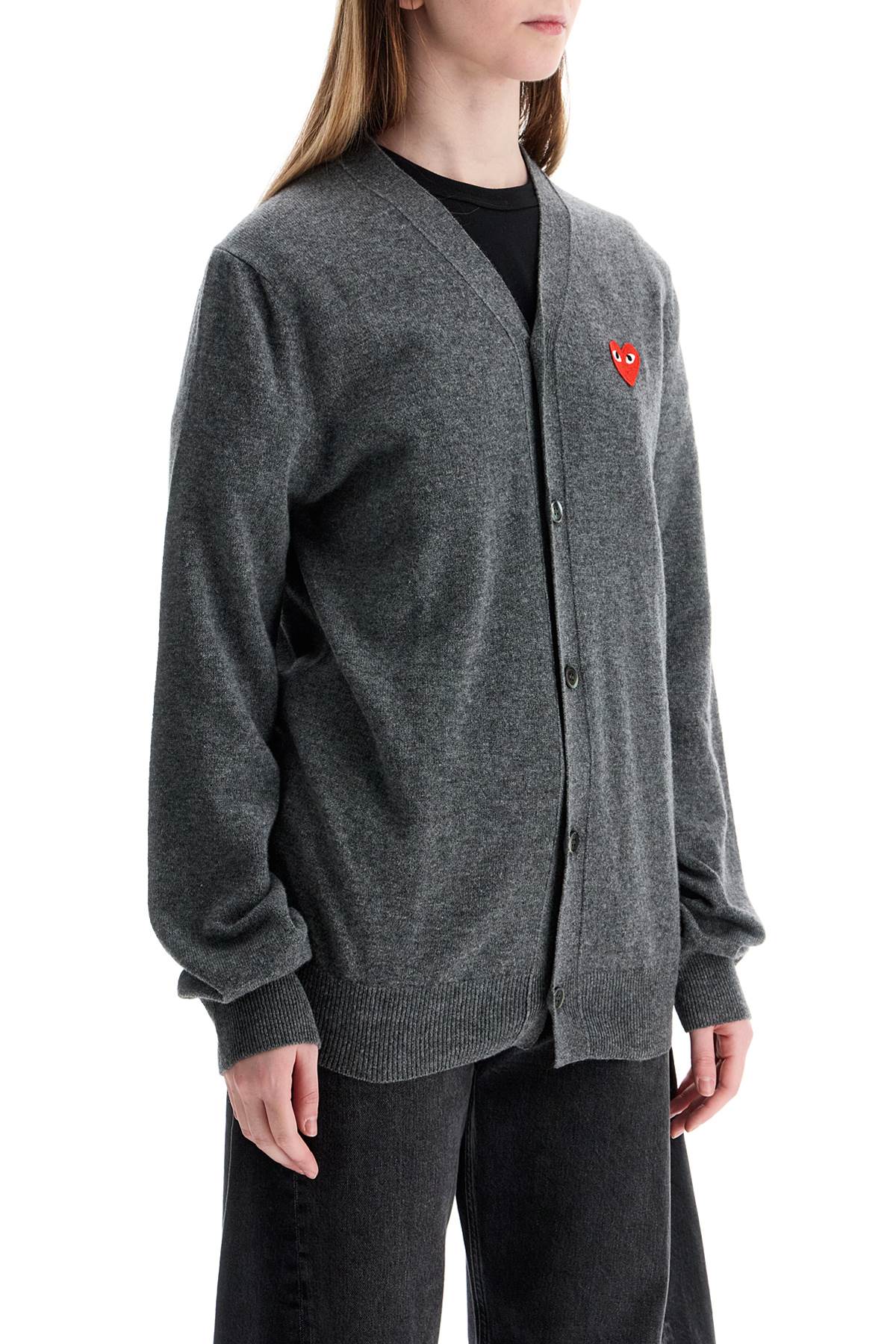 Cardigan Unisex In Lana Grigio Con Logo Cuore  - Grey