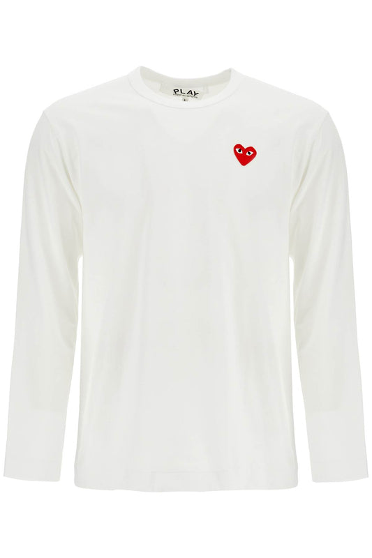 T-shirt Unisex In Cotone Bianco Con Logo Cuore Rosso  - White