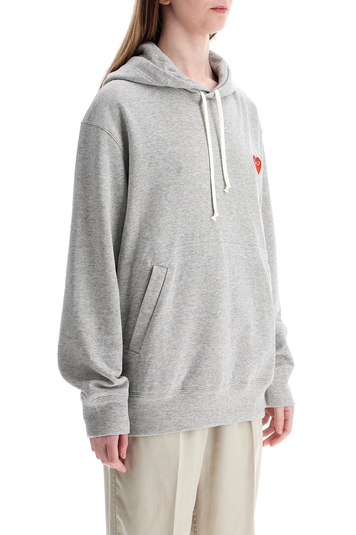 Unisex Light Grey Cotton Hoodie With Red Heart  - Grey