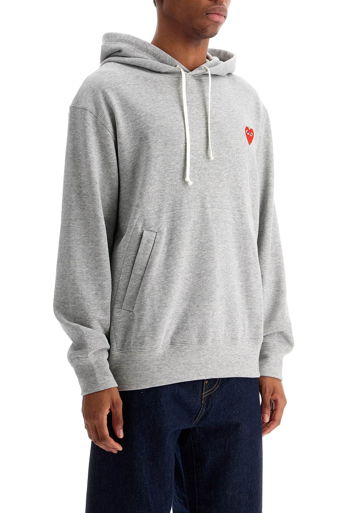 Unisex Light Grey Cotton Hoodie With Red Heart  - Grey