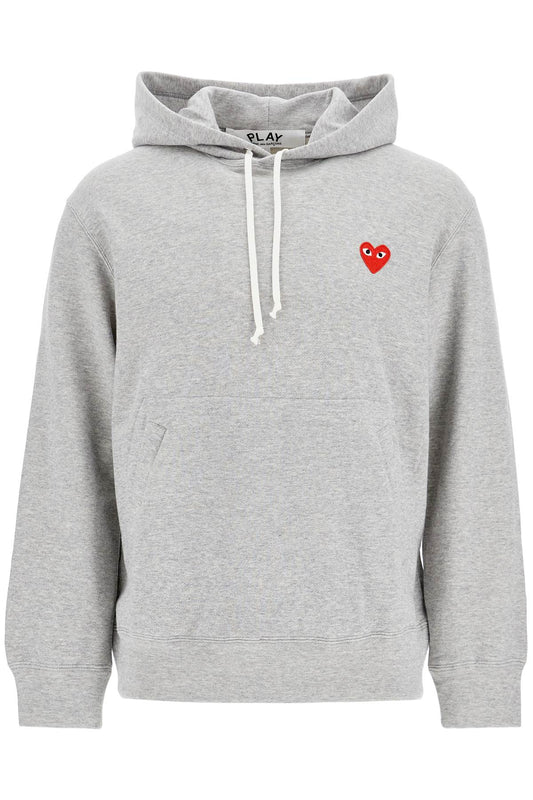 Unisex Light Grey Cotton Hoodie With Red Heart  - Grey