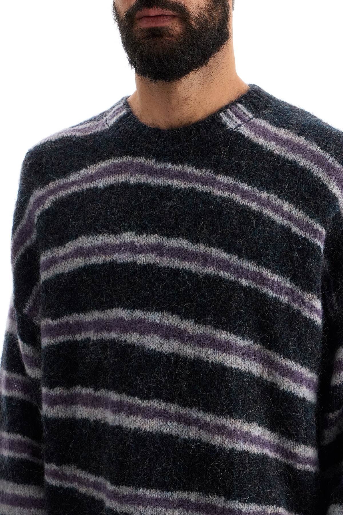 Striped Brushed Pullover Sweater  - Nero