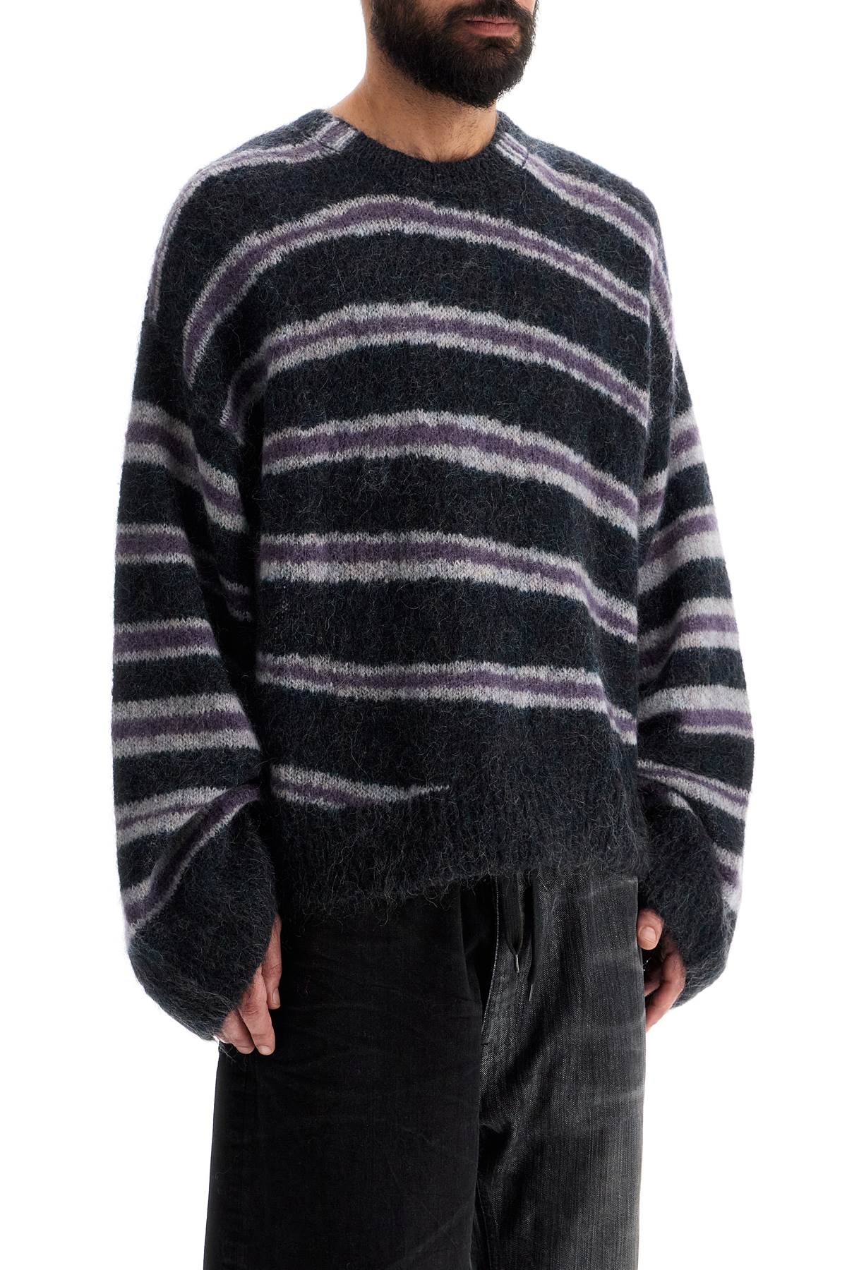 Striped Brushed Pullover Sweater  - Nero