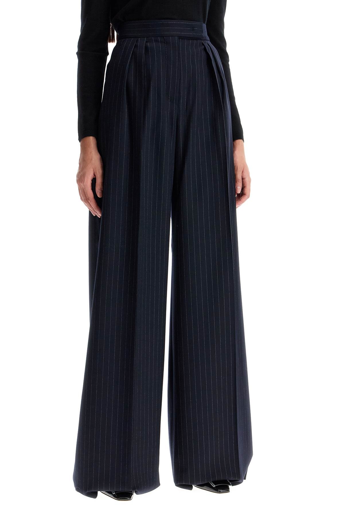 Striped Wool Stretch Pants  - Blue