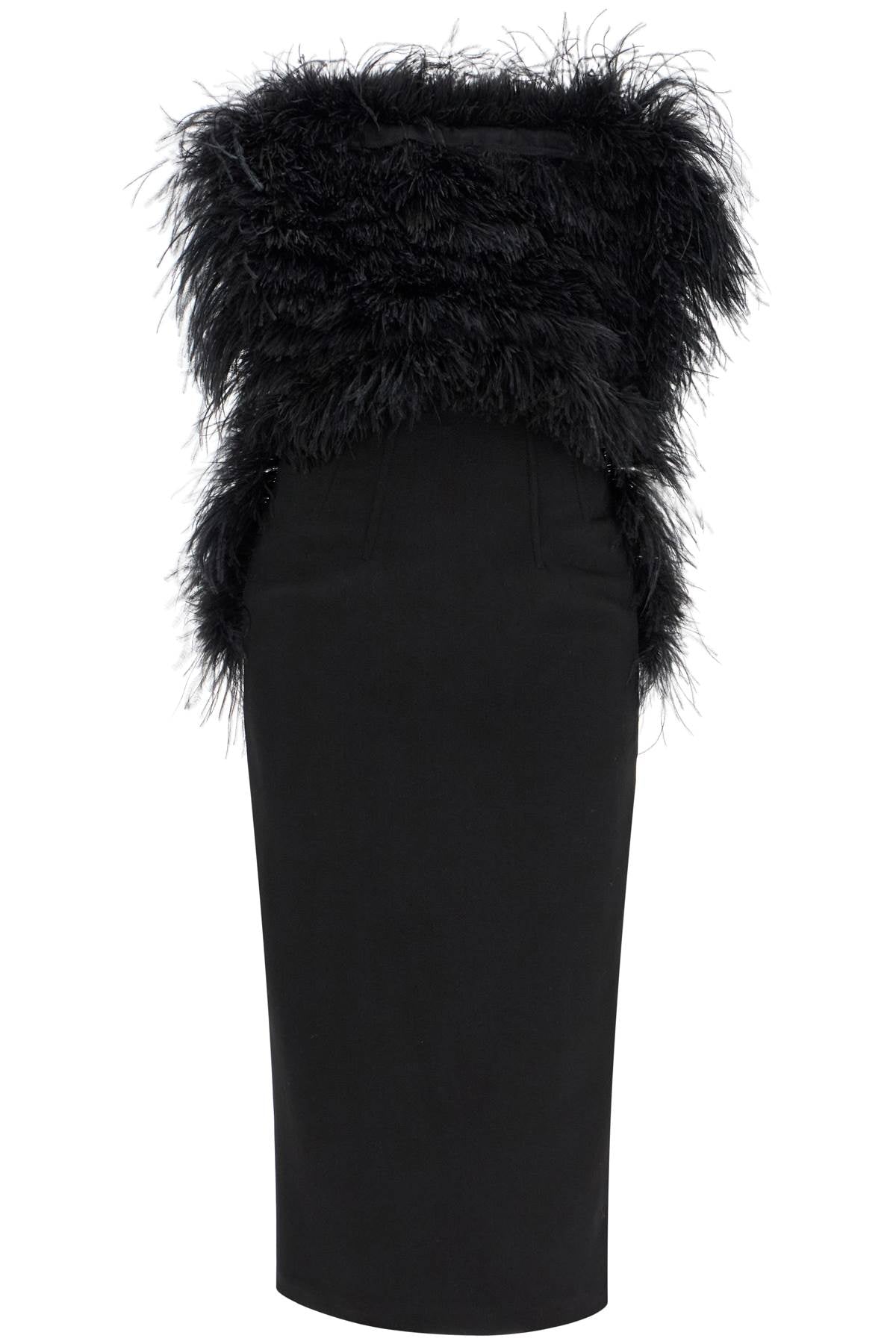 Midi Dress With Feathers  - Black