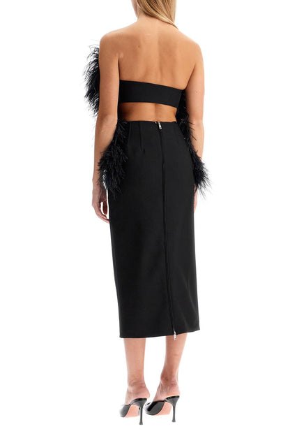 Midi Dress With Feathers  - Black