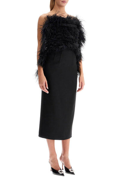 Midi Dress With Feathers  - Black