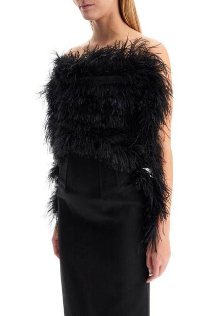 Midi Dress With Feathers  - Black