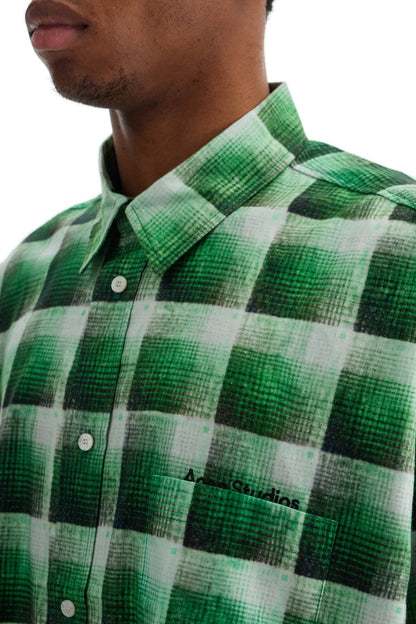 Green Checkered Cotton Flannel Shirt  - Green