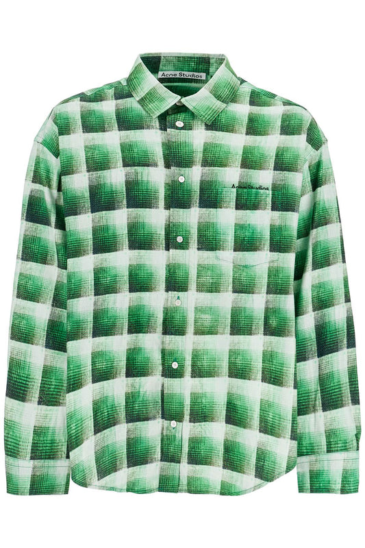 Green Checkered Cotton Flannel Shirt  - Green