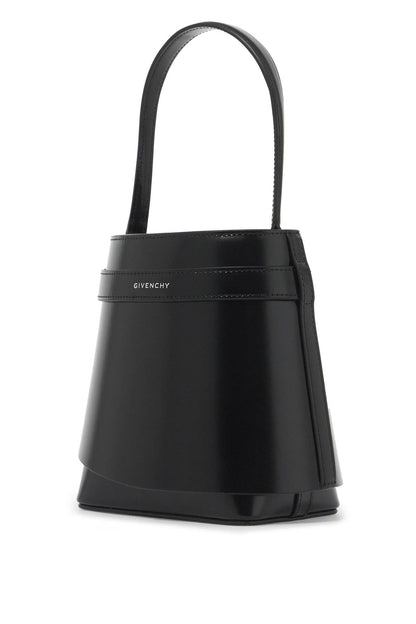 -shaped Shark Lock Leather Bucket Bag  - Black