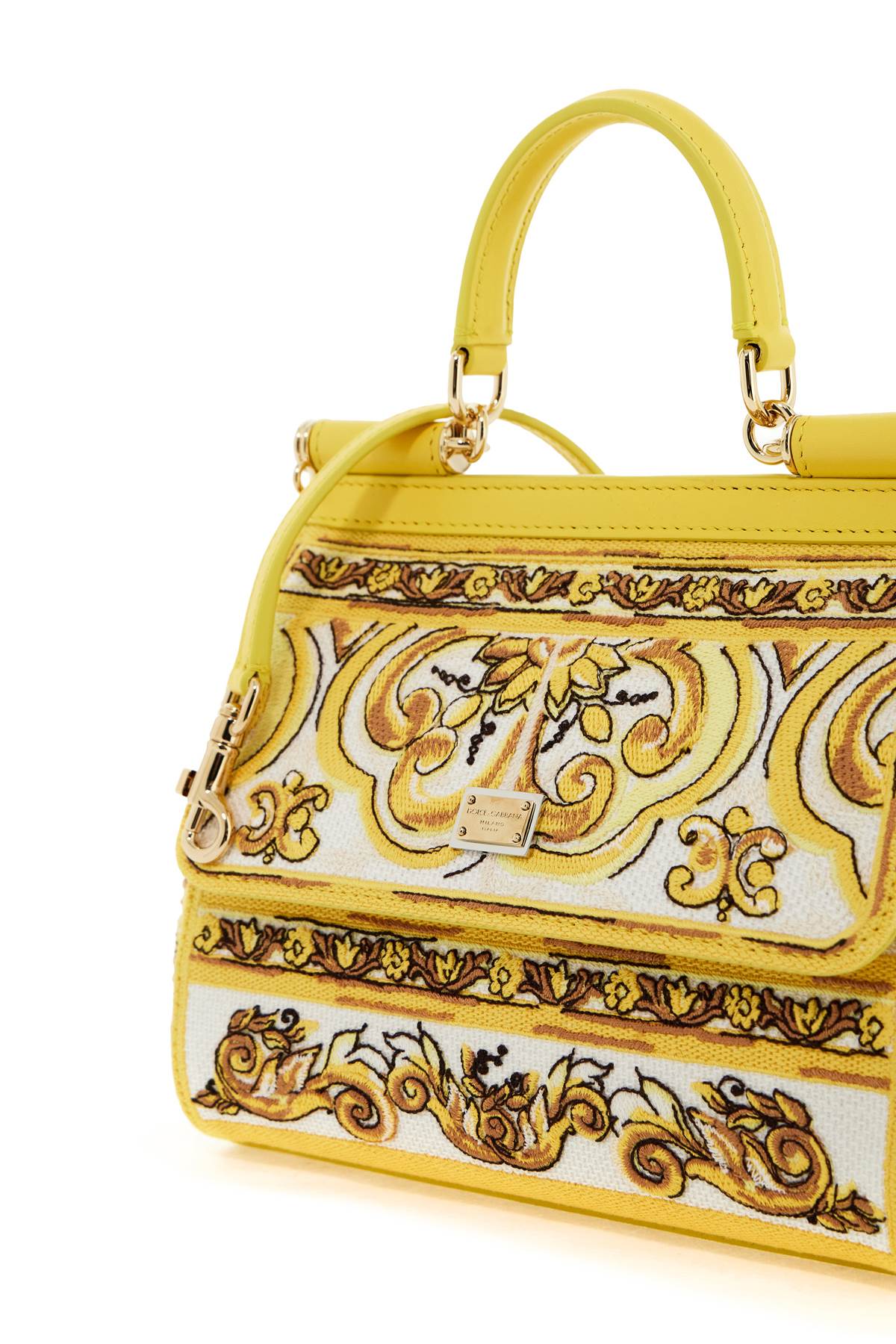 Medium Sicily Handbag With Maiolica Embroidery  - Giallo