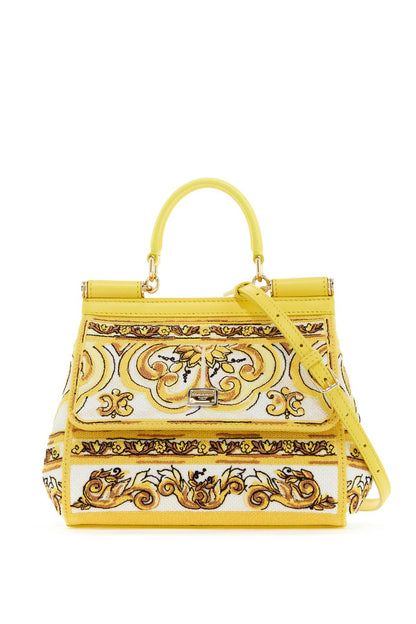 Medium Sicily Handbag With Maiolica Embroidery  - Giallo