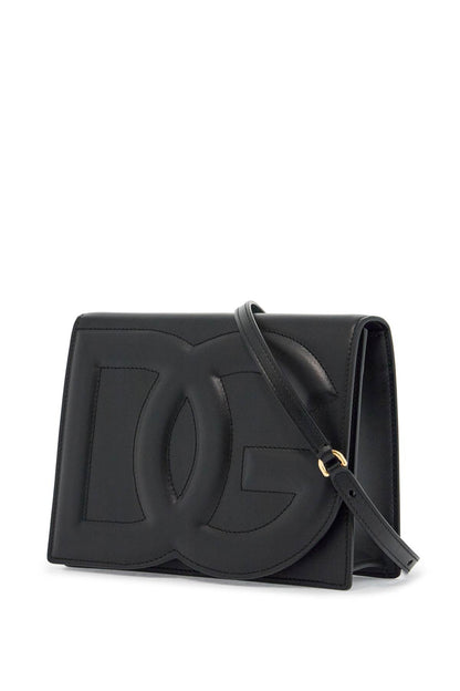 Black Calfskin Shoulder Bag With Embossed Logo And Adjustable Strap  - Black