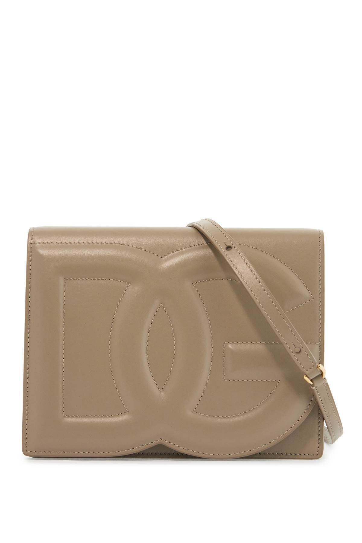 Taupe Calfskin Crossbody Bag With Adjustable Strap  - Beige