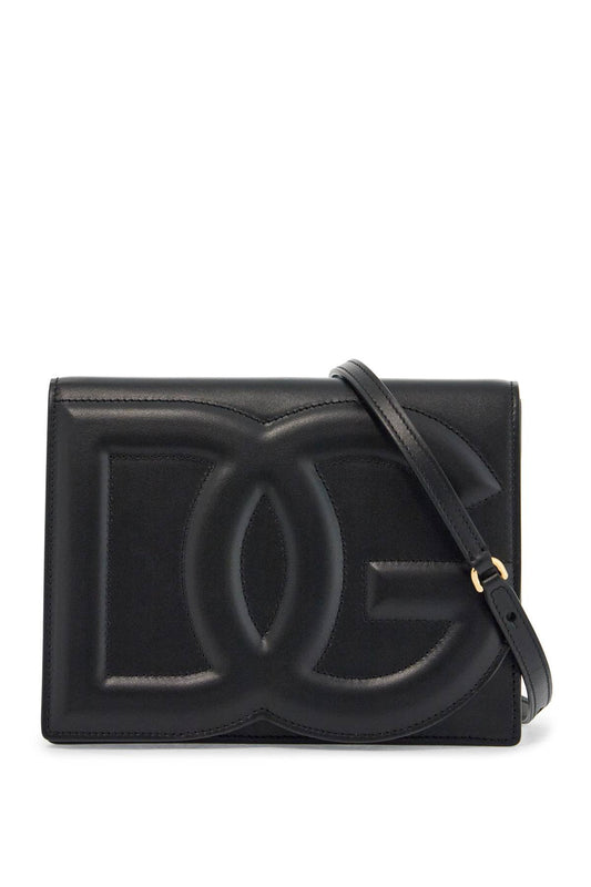 Black Calfskin Shoulder Bag With Embossed Logo And Adjustable Strap  - Black