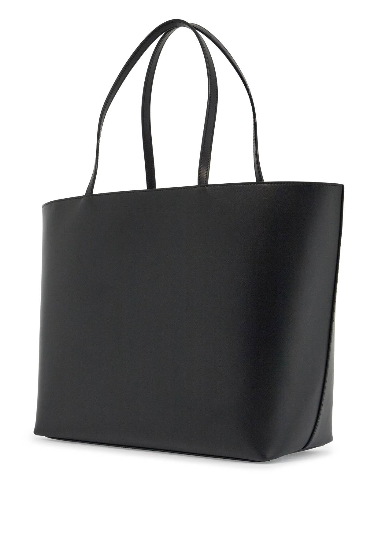 Black Calfskin Shopping Bag With Embossed Logo  - Black