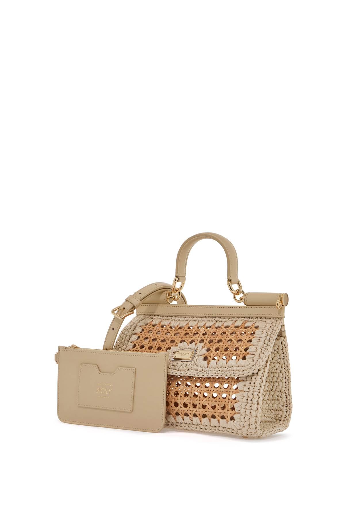 'extended Sicily Handbag In Straw And Raff  - Beige