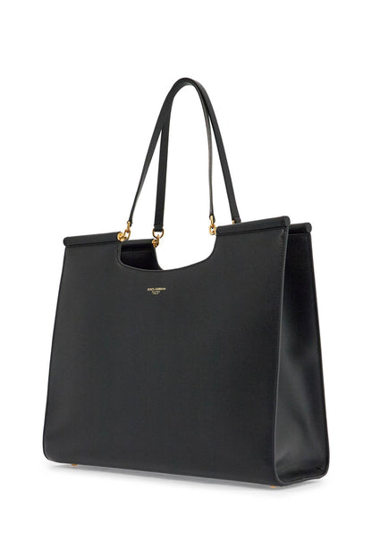 Large Black Leather Tote Bag  - Black