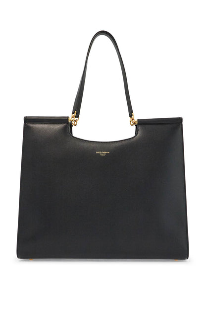 Large Black Leather Tote Bag  - Black