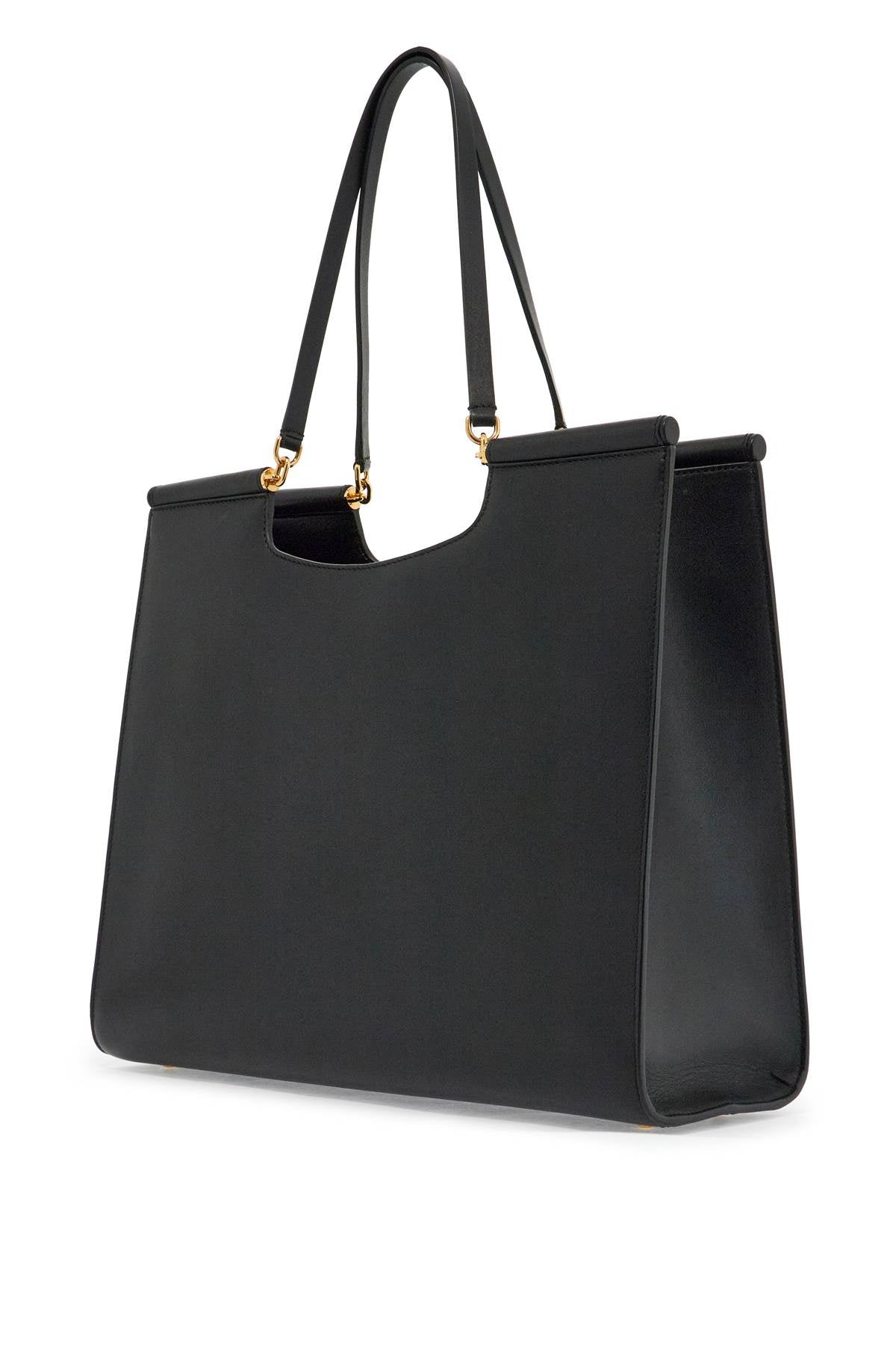 Large Black Leather Tote Bag  - Black