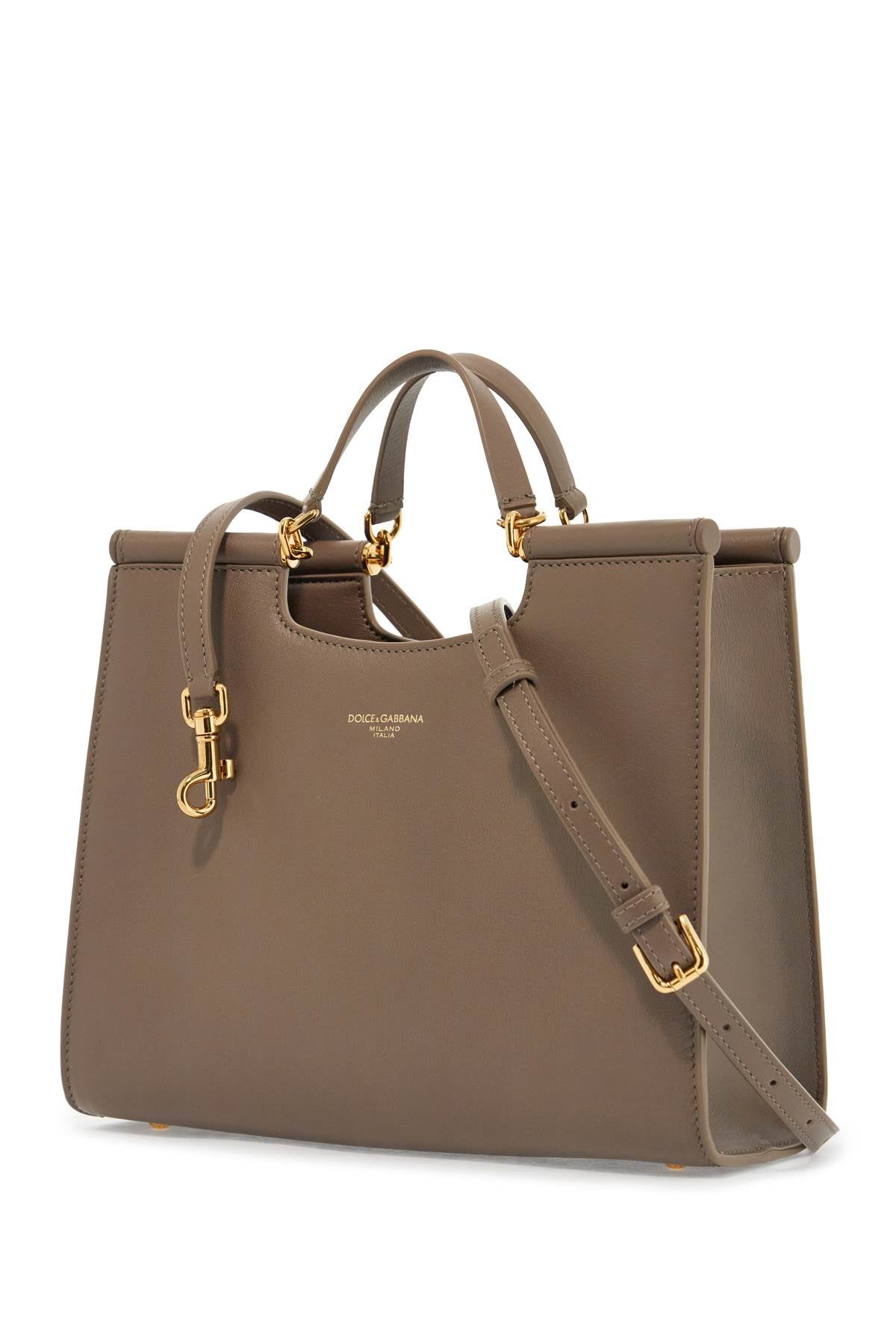 Beige Calfskin Tote Bag With Adjustable Shoulder Strap  - Beige