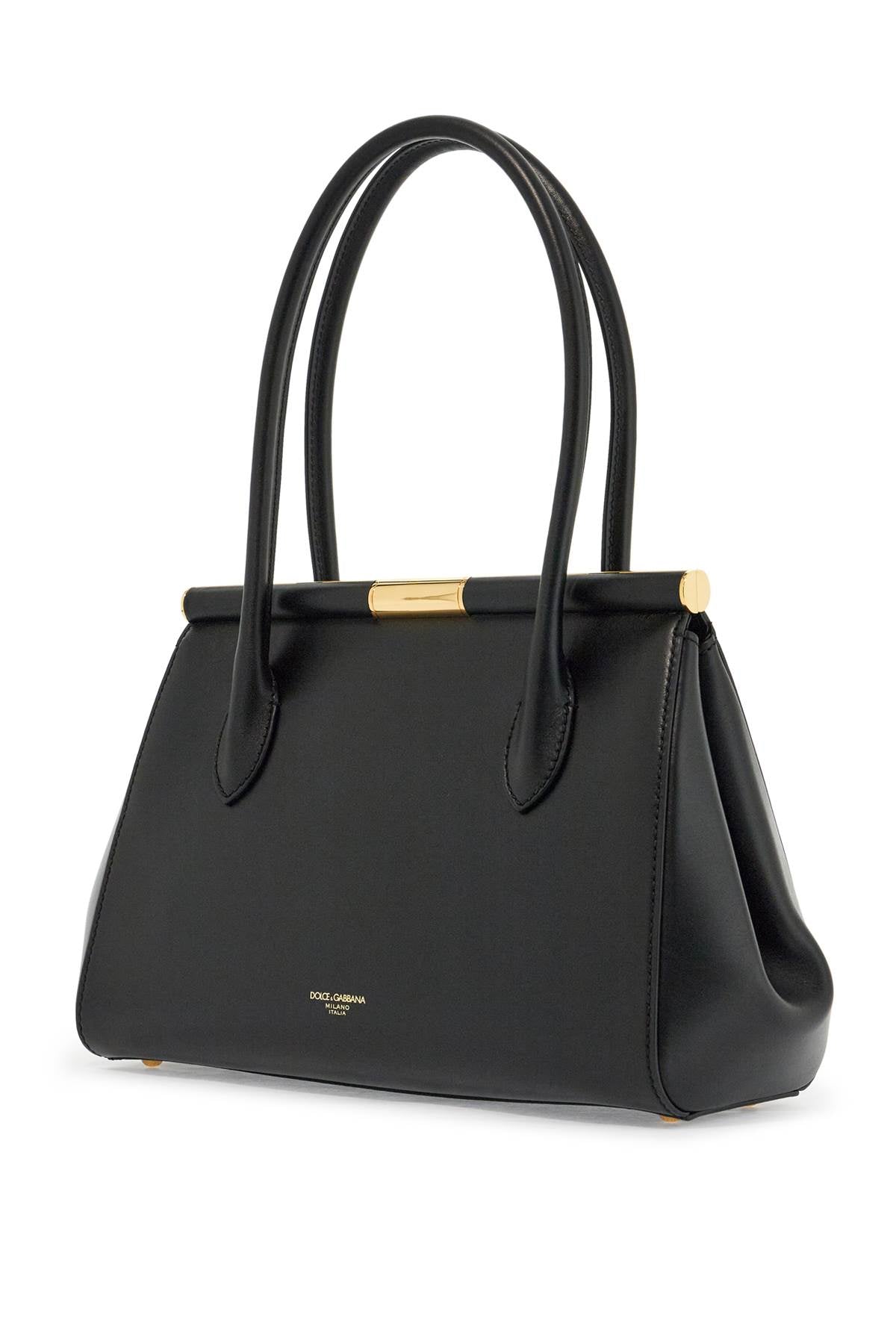 Black Calfskin Handbag With Snap Closure  - Black